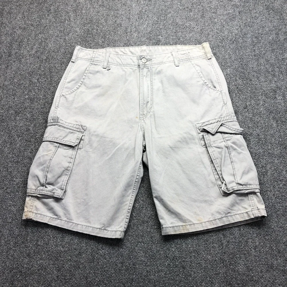 Levis Mens Cargo Shorts Light Gray Cotton Twill Multi Pocket Size 34 Casual